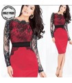 Strech red dress with black lace