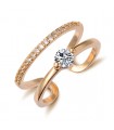 Double zircon crystal gold plated ring