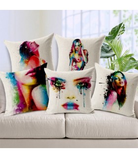 Five painted body women linen cover pillow