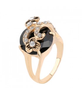 Black stones and crystal gold plated romantic ring