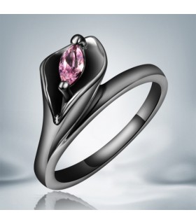 Pink crystal black ring