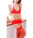 Hot red stretch lace bra and lace garter set