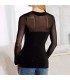 Transparent mesh decollete black blouse