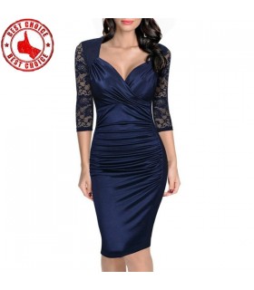 Blue lace generous V-neck dress