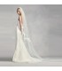 Long natural chiffon silk embellished with lace wedding veil