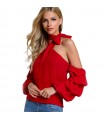 Asymmetric one shoulder red blouse