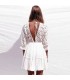 White embroidered backless cotton dress