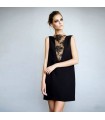 Black silk dress with lace V-neck