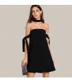 Off shoulder silk black dress