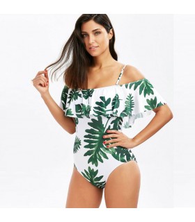 Pleated sexy modern full green swimsuit