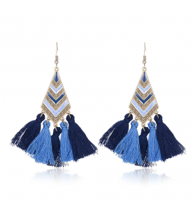 Blue geometric long tassel bohemian earrings