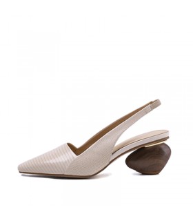 Sandali in pelle beige scarpe tacco geometrico