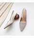 Sandalen Leder beige Schuhe geometrischen Absatz