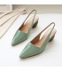 Sandals leather green shoes geometric heel