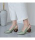 Sandalen Leder grüne Schuhe geometrische Ferse