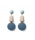 Wood dangle drop blue earrings