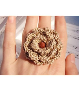 Beige flower crochet ring