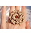 Beige flower crochet ring
