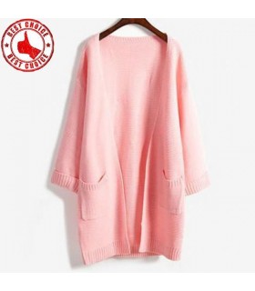 Long pink knitted cardigan