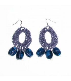 Grey crochet earrings with beads 