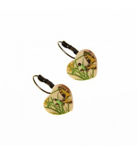 Wood heart earrings with butterfly