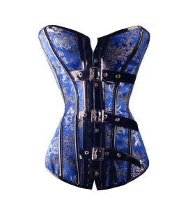 Blue brocade buckles corset