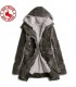 Khaki fur hood long coat