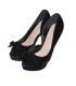Luxury black suede bow embellished shoes