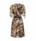 Feather print pleated dress
