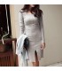 Sexy simple manchon long gris clair robe