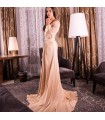 Long sleeve chiffon crystal ivory sexy wedding dress