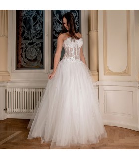 Ivory princess style transparent corset sexy wedding dress