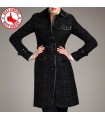 Wolle und Lederpatchwork eleganter schlanker Mantel