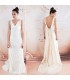 Ivory Seide weichen Baumwollspitze Zug zurück sexy Hochzeitskleid