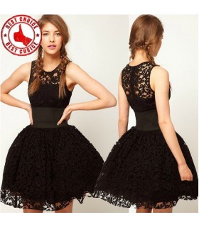 Black lace chic hollow out dress