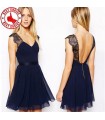 Sexy lace navy blue dress
