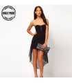 Sexy asymetric black front zipper dress