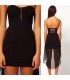 Sexy asymetric black front zipper dress