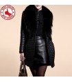 Fashion black artificial fur collar coat