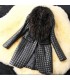Fashion black artificial fur collar coat