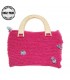 Pink wool handmade wood handle bag