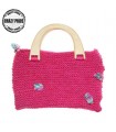 Pink wool handmade wood handle bag